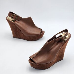 Brash Peep Toe Brown Platform Wedges Size 8.5
